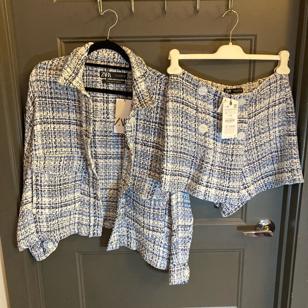 Zara textured weave jacket and skort NWT